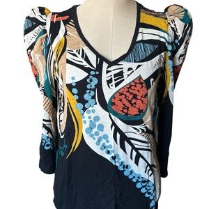 Chico's Artistic V-Neck Blouse with Puff Sleeves